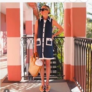 Atlantic- Pacific x LAKE Navy and White Sleeveless Terry Darcy Dress
